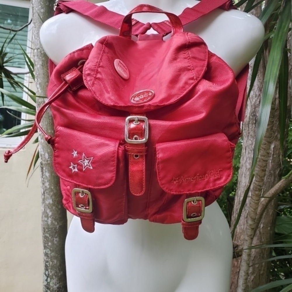 American‎ Girl Red Nylon Drawstring Backpack Star Embroidery